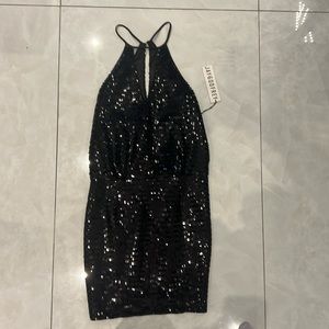 Black sequin woman’s cocktail mini dress Jay Godfrey NWT S4